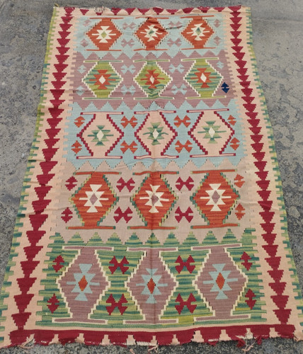 Vintage Traditional Oriental Afghani Multicolor Wool Kilim Rug Carpet 70x43 cm