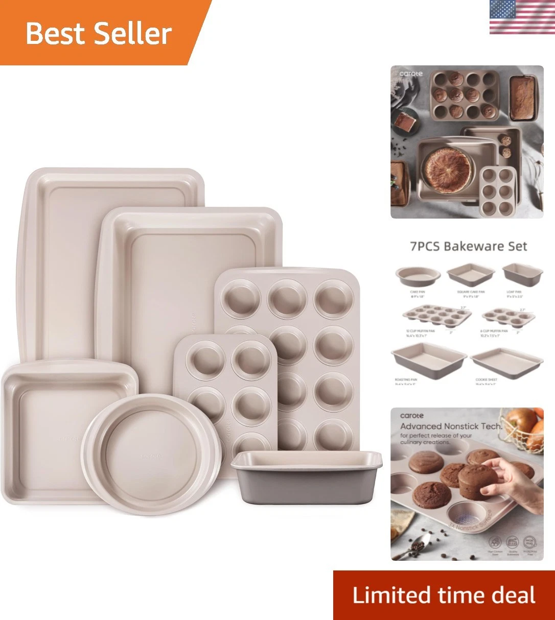 7-Piece Nonstick Stackable Baking Pans Set - Bakeware Sets Including Cookie S...
Opens in a new wind
