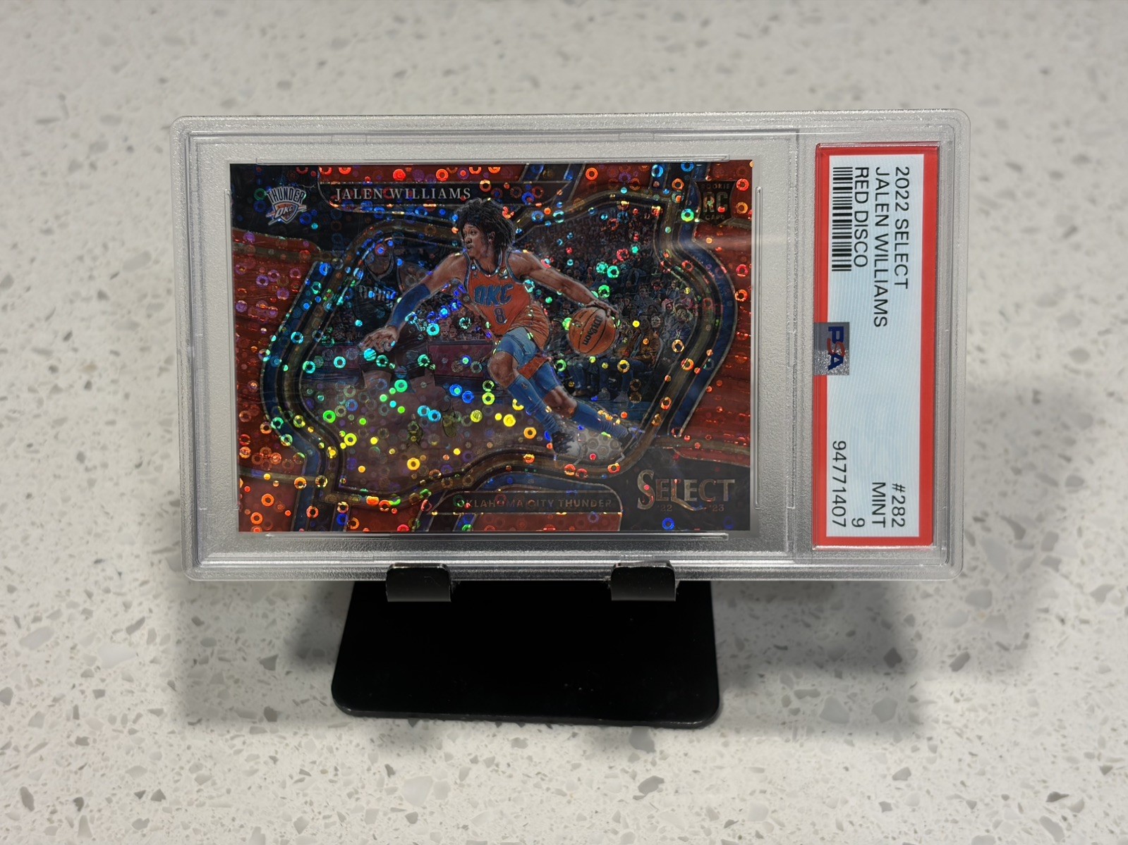 2022-23 Panini Select Courtside Jalen Williams Red Disco Prizm /49 (RC) PSA 10