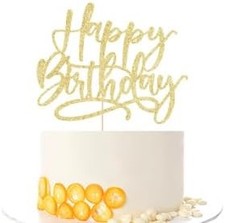 Happy Birthday Cake Topper-handwork Golden happy birthday cake
