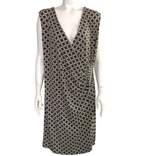 Charter Club Plus 2X Shift Faux Wrap Knee Length Dress All Over Print Brown