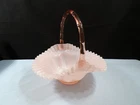 Fenton Large Pink Overlay Glass Melon Basket 9" Tall INV3