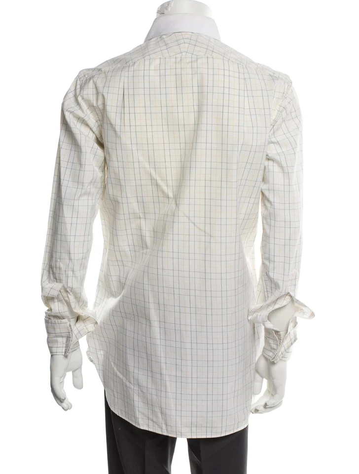 Camisa Turnbull & Asser Para Hombre 15.5 39cm Blanco Cuadros Sea Island Barrel Cuff Inglaterra Foto 2 de 4