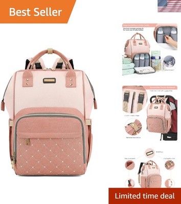 Pink Multi-Purpose Diaper Backpack with Stroller Straps - Water-Resistant Style