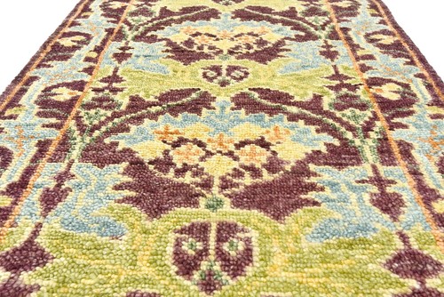 Burgundy William Morris Inspired Runner Hand-Knotted Wool Area Rug - Picture 17 of 31