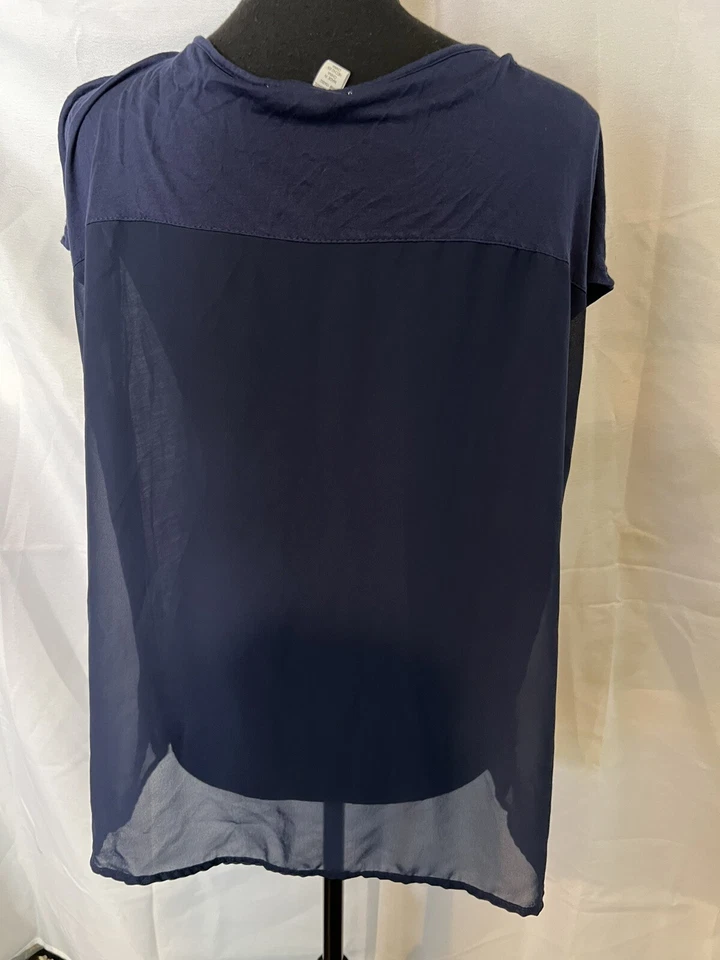 Ambiance Apparel Blusa Mujer Talla 1X Azul Transparente Espalda Top Mangas Cortas Relajado Foto 2 de 3