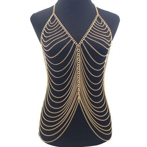 Sexy Metal Body Chain Dress Bling Nightclub Backless Body Chains Bra Jewelry  | eBay