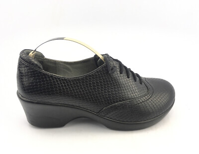 ALEGRIA ETTA BLACK BURNISH SNAKE Wedge Lace Oxfords Sz 37/ 7 US
