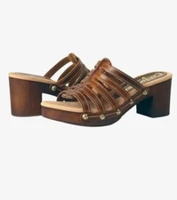 Californians Evelyn Womens Leather Block Heel Sandal Shoe Sz 39 Or 8.5 NWOB