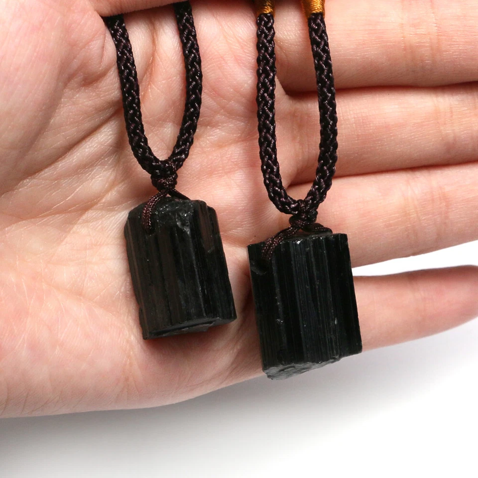 Schwarzer Turmalin Stein Anhänger Halskette Kristall Edelstein Rohstein