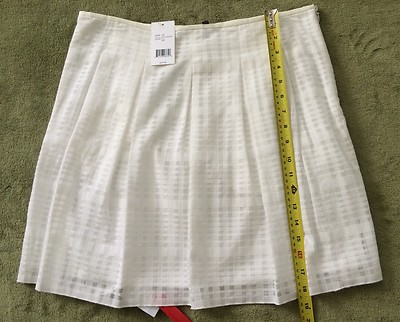 NWT VINCE White Grid Weave Cotton Blend Box Pleated Skirt Cotton Blend Sz  10 New