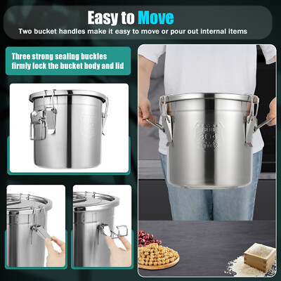 12L Cereal Rice Bucket Flour Grain Milk Wine Stainless Storage Container Bucket