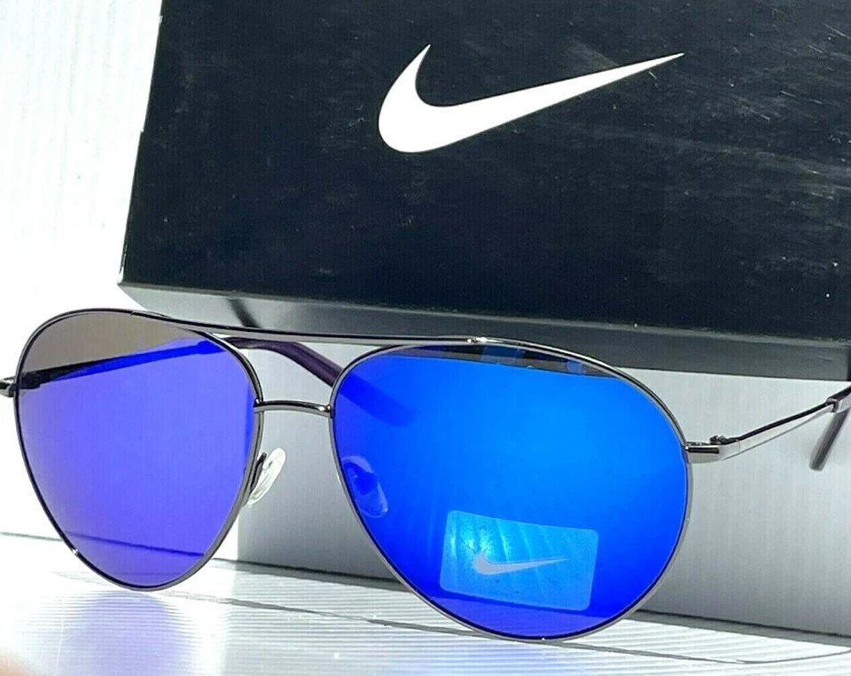 NUEVO NIKE Chance Gunmetal Cromo 61mm Azul Aviador Espejo Gafas de Sol EV1218 055 Foto 2 de 4
