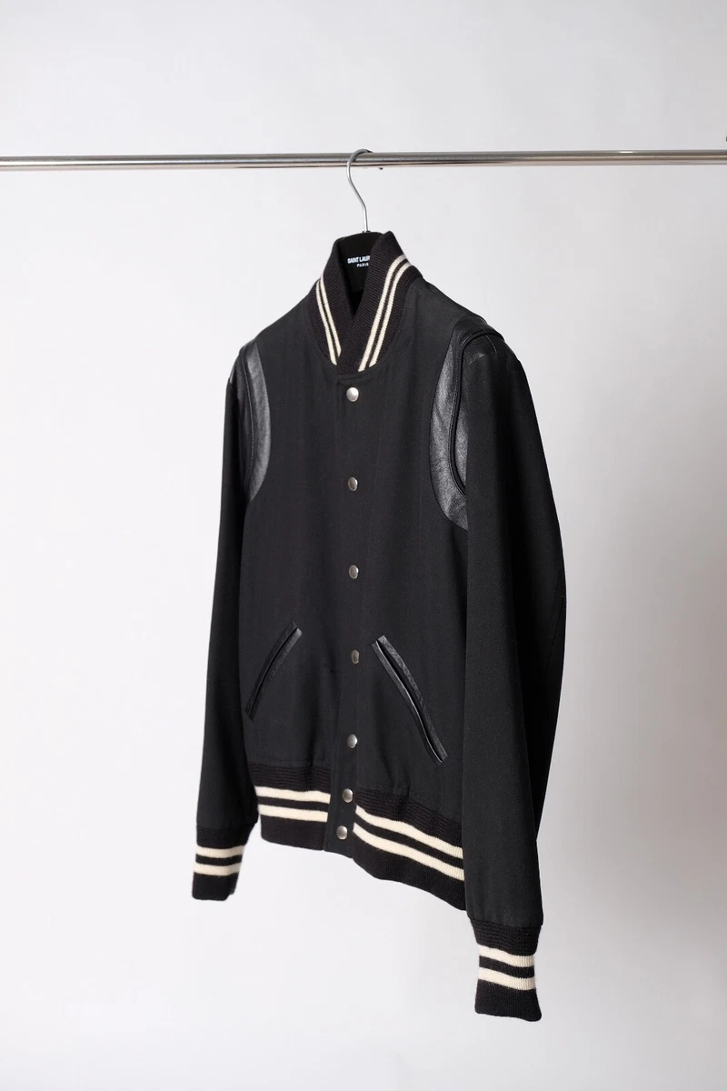 Saint Laurent Paris Hedi Slimane Runway Varsity Teddy Jacket Black