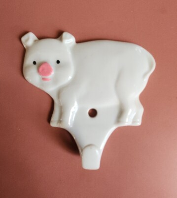 Vintage Pig Towel Hook Hanging Wall Mount White Ceramic