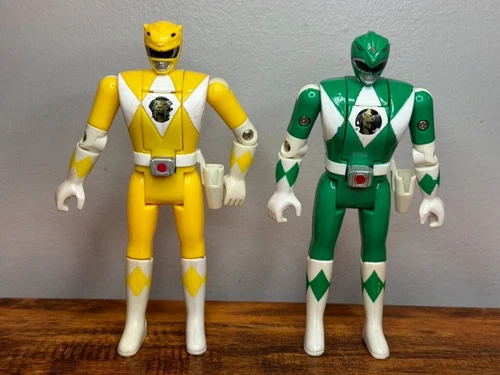 Vintage 1993 Mighty Morphin Power Rangers Bandai Green & Yellow FLIP HEAD FIGURE