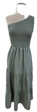 Women’s Ruffled/Tiered Sage Green Sundress One Shoulder Elastic Top Sz Small NWT