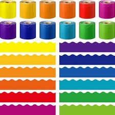 Ctosree 12 Roll 630 ft Colorful Classroom Borders for Bulletin Rainbow Color