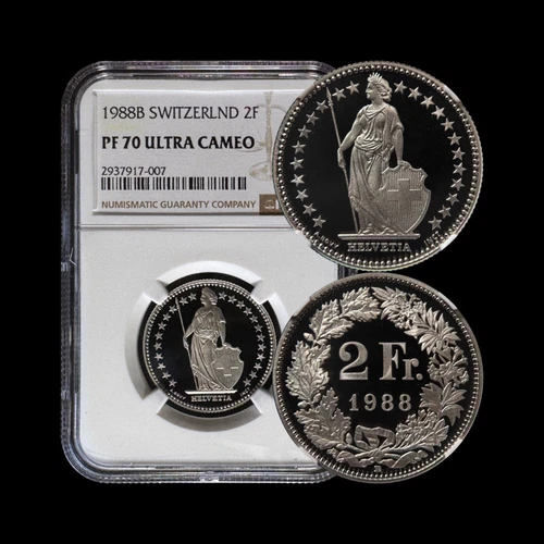 SWITZERLAND. 1988, 2 Francs - NGC PF70 - Top Pop🥇 Helvetia, Alpine Rose RARE