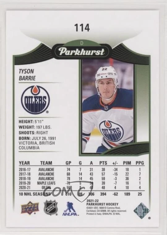 2021-22 Upper Deck Parkhurst Gold Lite FX Tyson Barrie #114 - Image 2 of 2