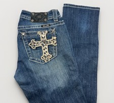 Miss Me Jeans Womens 28x33 Signature Rise Straight Cross Embellished Pockets