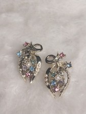 Rhinestone Clip-On Earrings - Mini Faux Pearls - Gold Tone