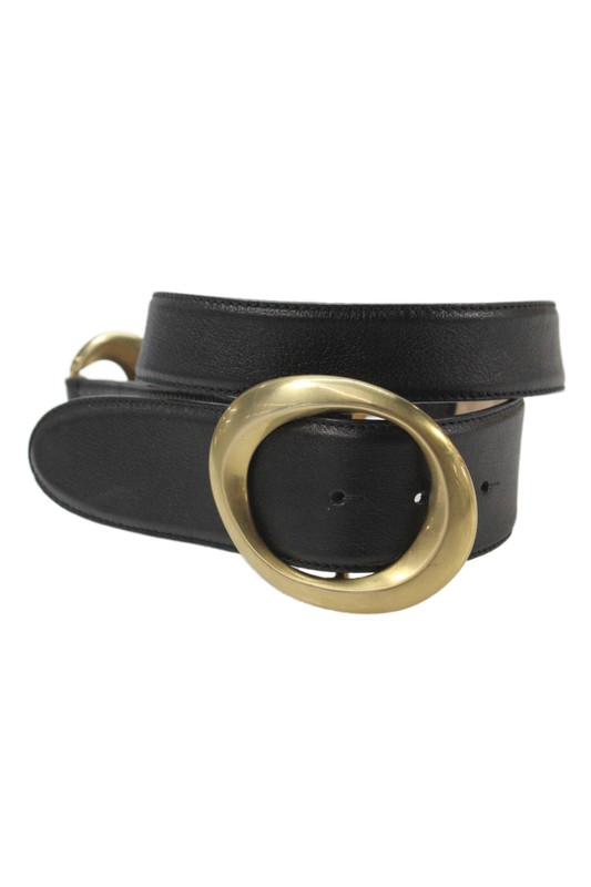 De Vecchi Womens Leather Gold Tone Detail Belt Black Size Large