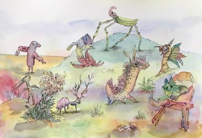 Ungewöhnliches Original Aquarell Gemälde ''Frens'' von Sammlerstück englischer Künstler