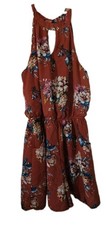 As U Wish Juniors Party Halter Floral Dress Skort Small Orange