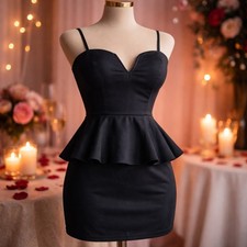 Guess Sexy Mini Strapless Black Peplum Bodycon Raffled Cocktail Dressy Dress XL