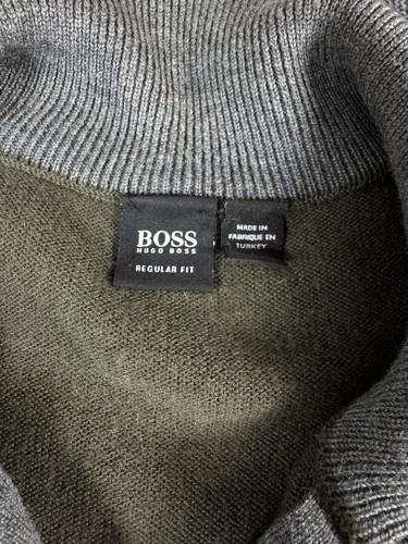 Hugo Boss Sweater Men's XL Olive Green Wool Blend Full Zip Regular Fit Classic - Picture 5 of 13