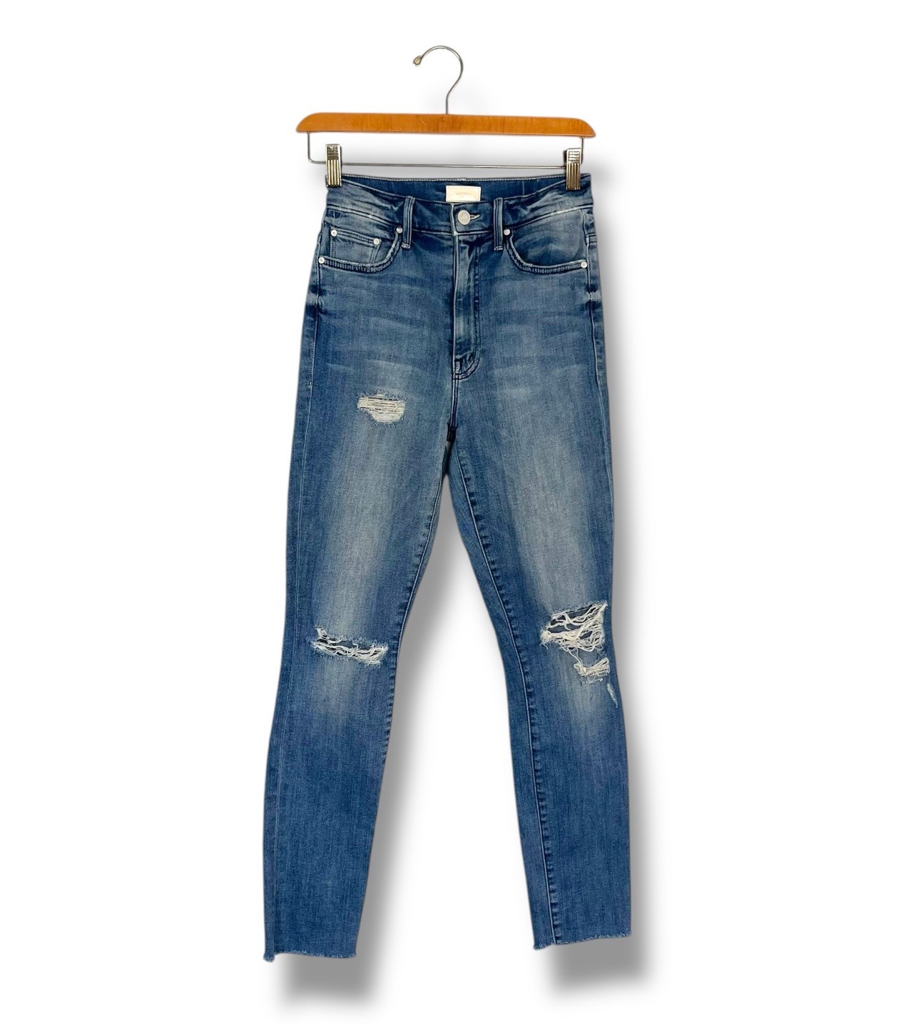 Mother The Swooner Ankle Fray High Rise Denim Jeans Size 24 Blue Medium Wash