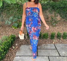 DOROTHY PERKINS LADIES SHIRRED BODICE MAXI DRESS BLUE SIZE 18 NEW SALE (ref R)