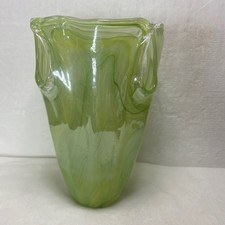Lavorazione Arte Murano Glass Vase Swirl Lime Green Hand Blown Italian Art Glass