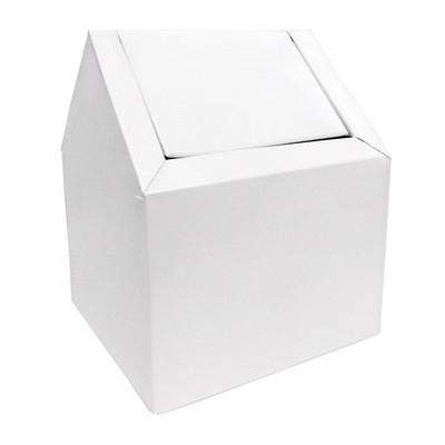 Floor Receptacle Metal White Swing Top Double Entry Sanitary Waste Bin