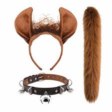 3Pcs Horse Costume Accessory Set - Ears Headband, Tail Black Collar for Party