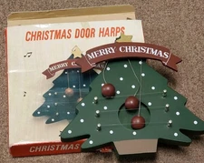 Vintage Wooden Christmas Door Harp, 3 strung balls play music,  in great shape