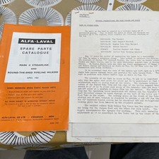 Alfa-Laval Streamine mk2 fitting  instructions & Spare Parts Catalogue 1962-65