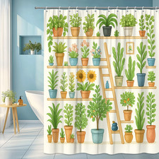 Floral Plant Shower Curtain - Cute Green Decor for Bathroom