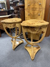 Pair of Art Deco Style Trumpet Lamp Side Tables Burr Walnut Biedermeier