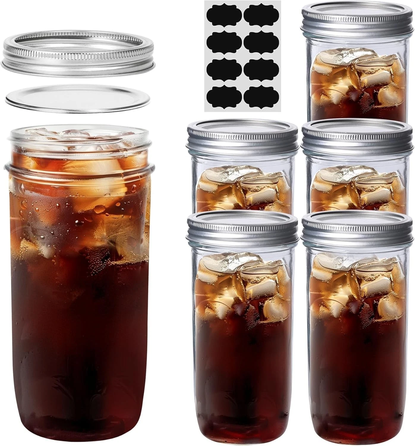 24 oz Wide Mouth Mason Jars 6 Pack, Canning Jars with Lids for Storage & Pick...