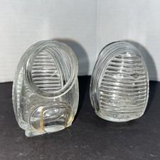 Pair of Vintage Clear Glass Art Deco Bird Cage Feeder Waterer USA Pet Dish Water