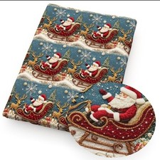 Polycotton blend woven fabric 18x55" Christmas Santa Sleigh Winter 1268824