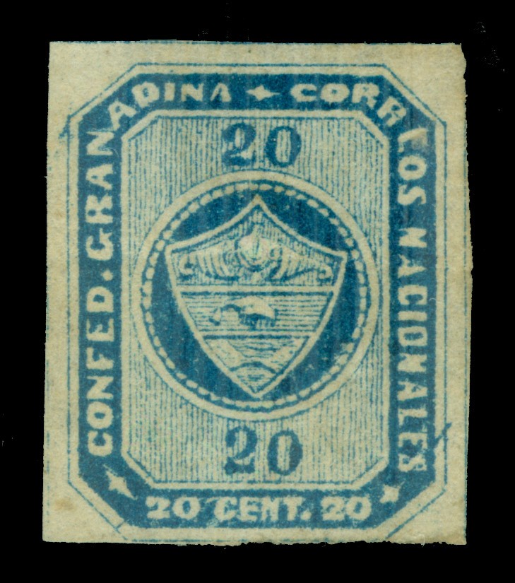 COLOMBIA 1860 Coat of Arms  20c blue Scott # 12 mint MH VF