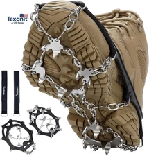 Crampons 19 Spikes with Stainless Steel Chain Ice Snow Grips Traction Cleats Sys