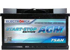 Electronicx AGM Batteria Auto Avviamento Batteria Start-Stop 75AH 12V 750A