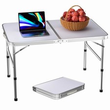 Folding Picnic Table Aluminum Frame w/ Handle, 2 Heights, 90x60cm Portable