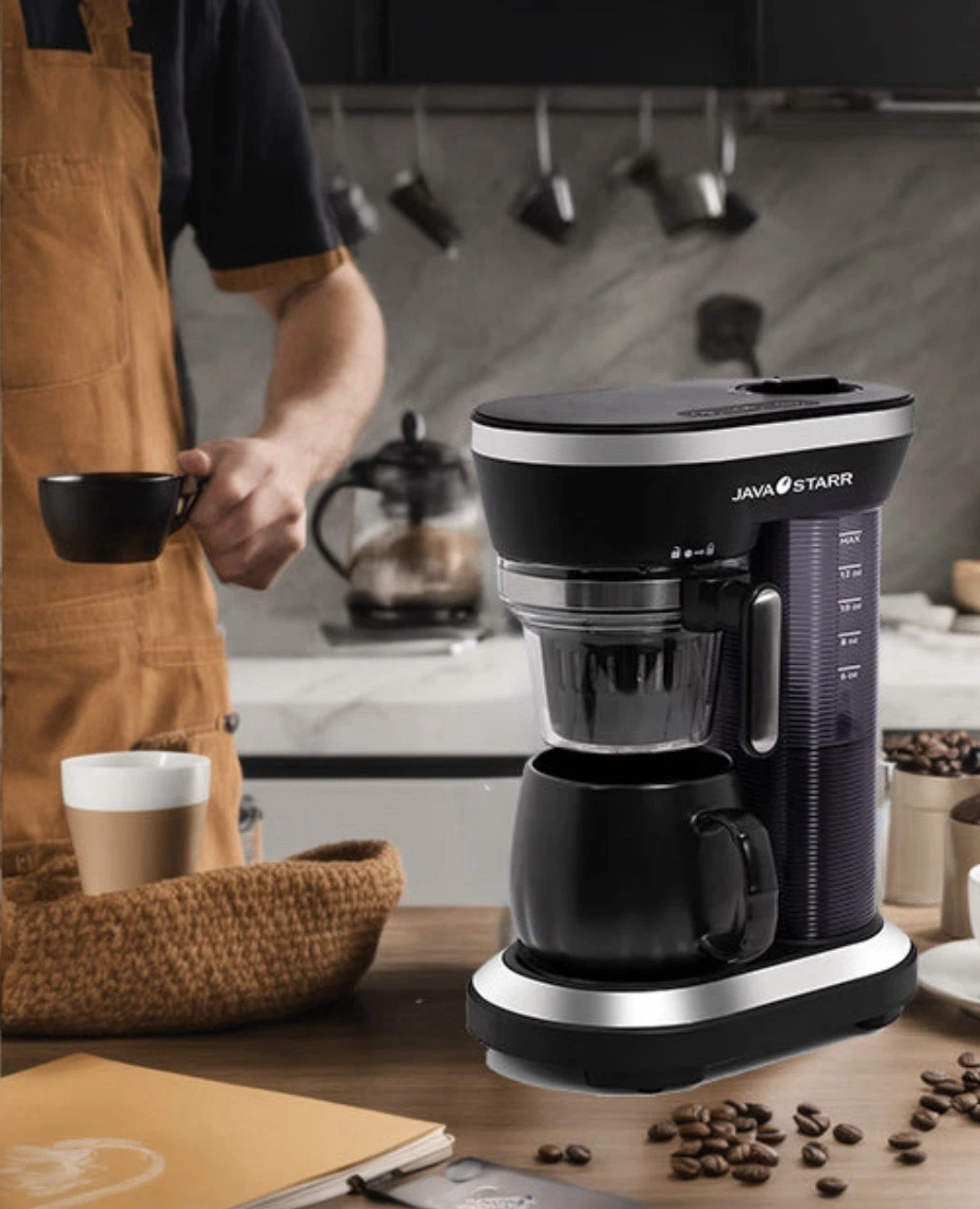 JAVASTARR COFFEE MAKER WITH COFFEE GRINDER, BREWER BH9008G BLACK