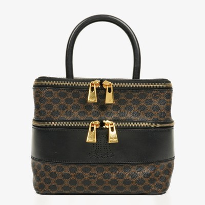 Celine Vintage Macadam Black And Brown Vanity Bag