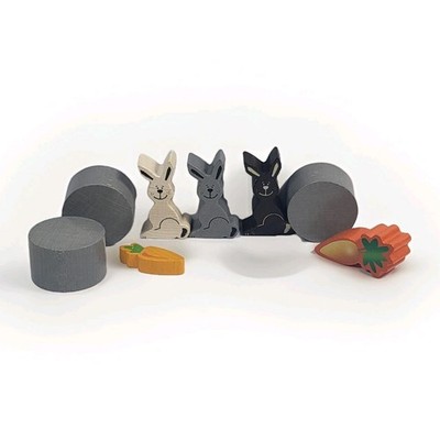 8 Pcs HABA Rabbit Rally Game Replacement Pieces Parts Wood Grey Rabbit 